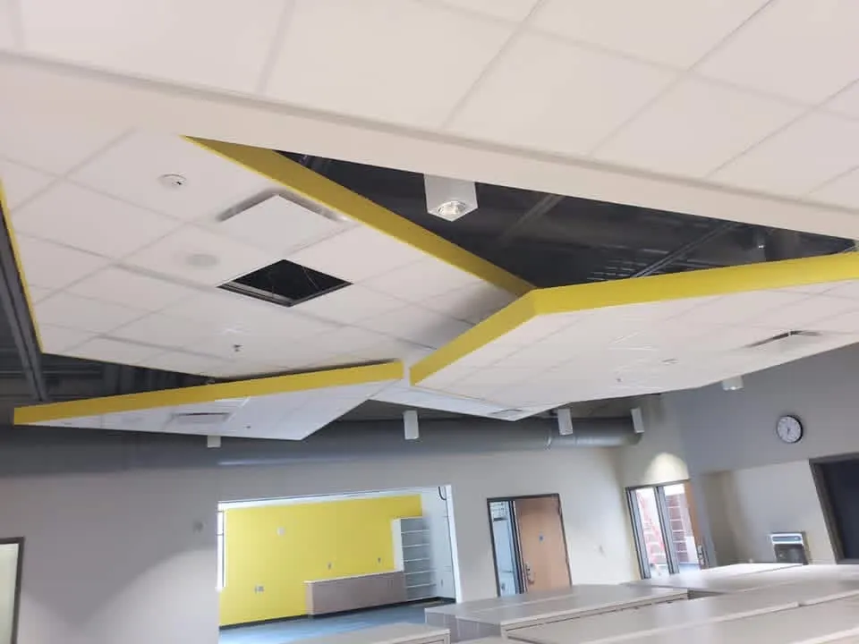 Custom floating acoustic ceiling feature on a commercial project by Skampy Acoustical